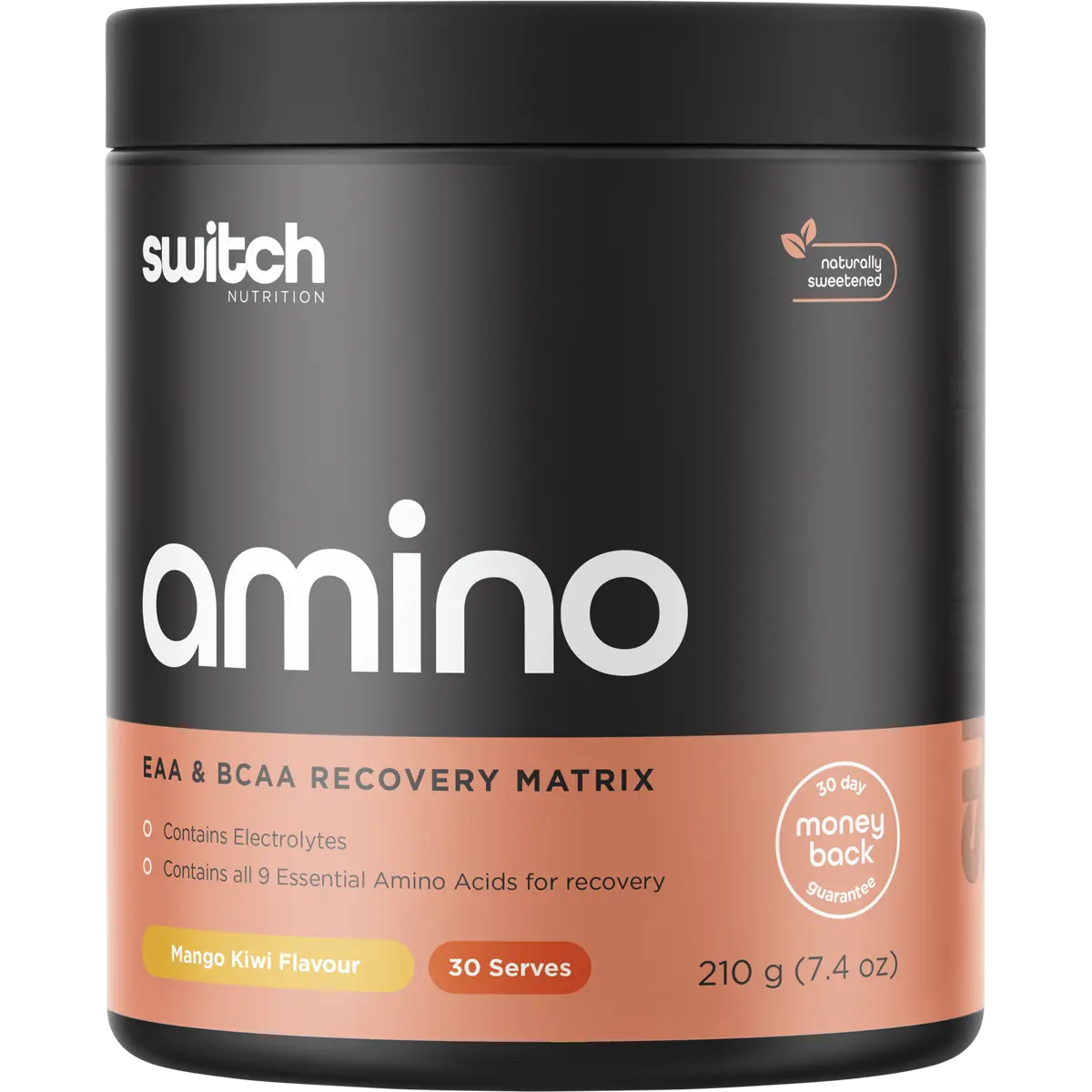 Switch Nutrition Amino EAA & BCAA Electrolyte Recovery Mango Kiwi 210g — replacement front image (official Switch Nutrition)
