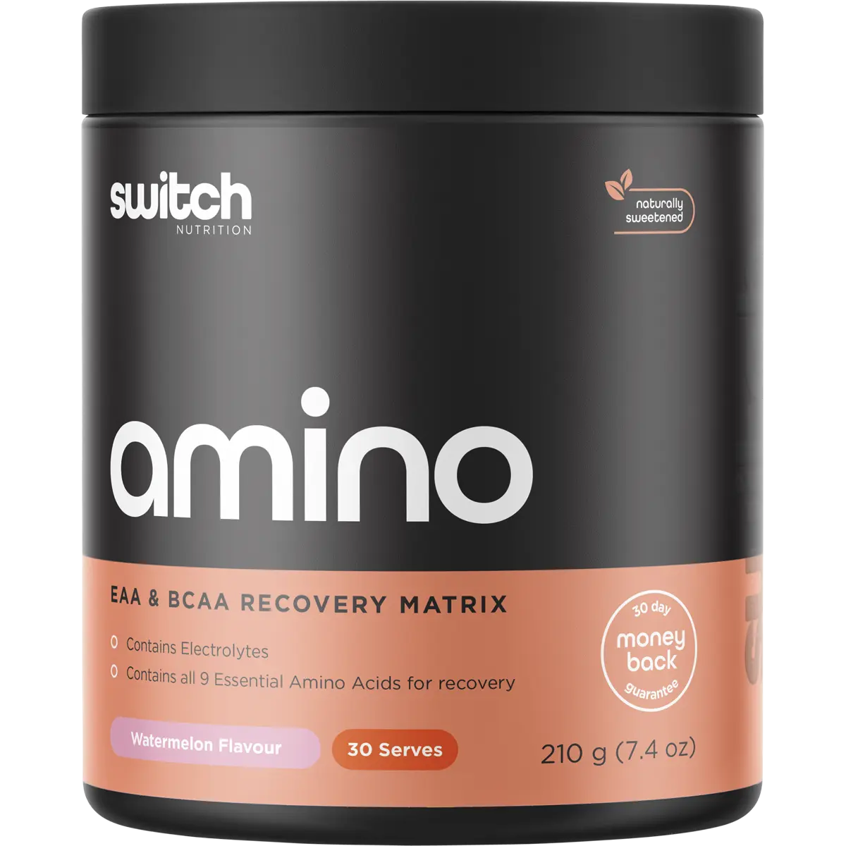 Switch Nutrition Amino EAA & BCAA Electrolyte Recovery Watermelon 210g — replacement front image (official Switch Nutrition)