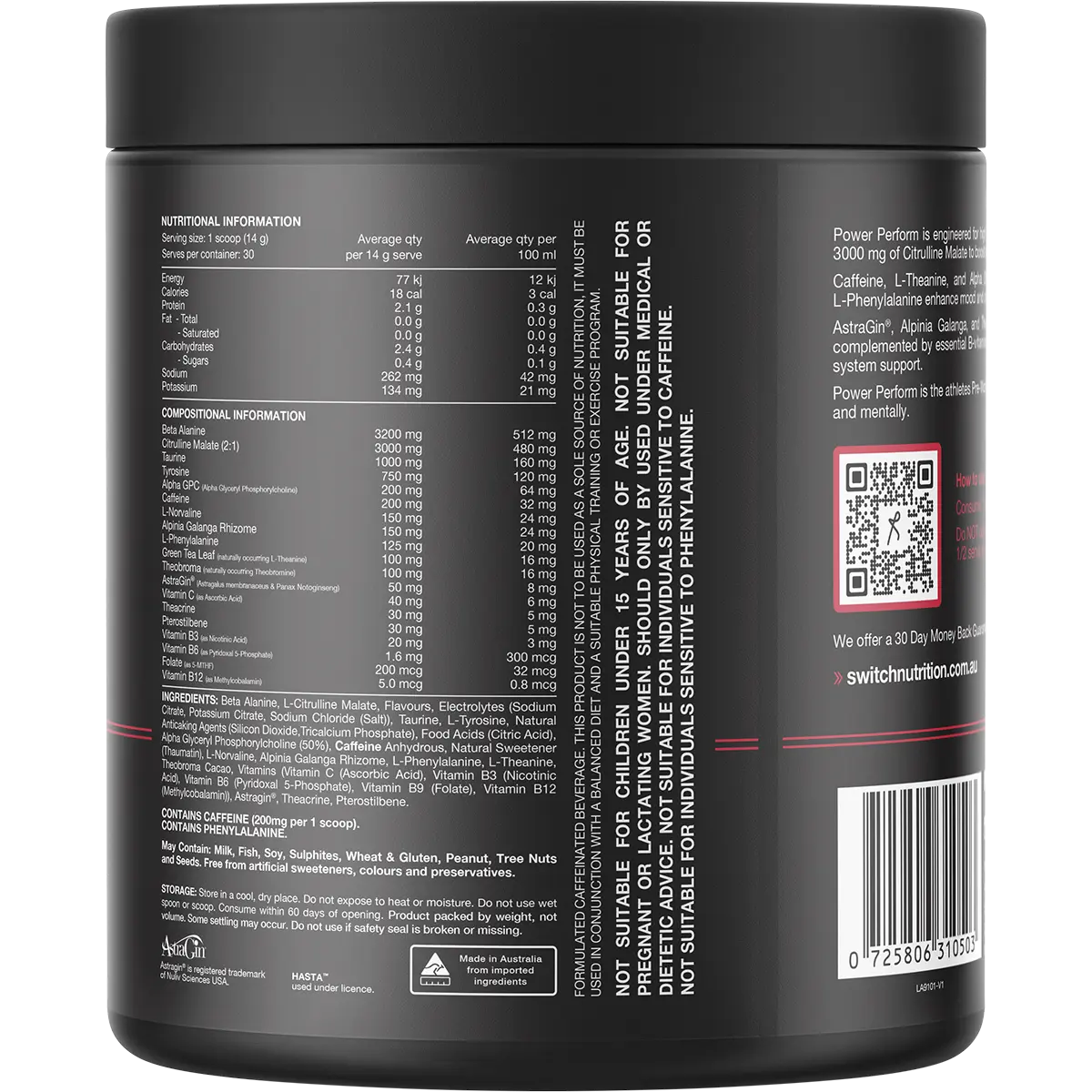 Switch Nutrition Power Perform Pre-Workout Blend Mango Passionfruit 420g — secondary image (UHP Image2)