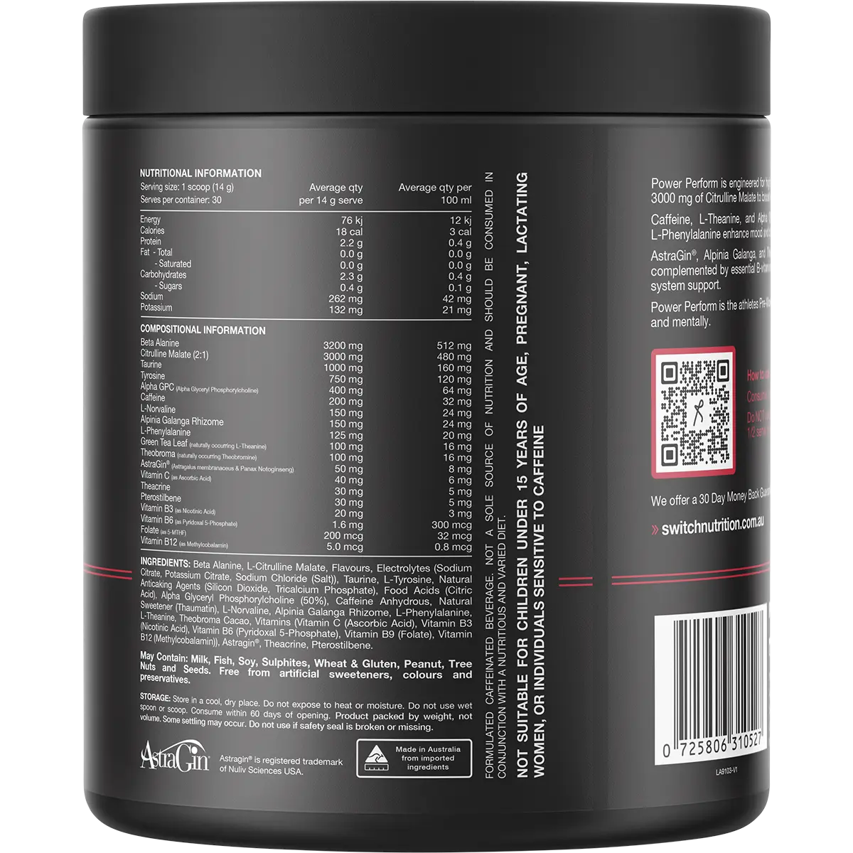 Switch Nutrition Power Perform Pre-Workout Blend Strawberry Kiwi 420g — secondary image (UHP Image2)