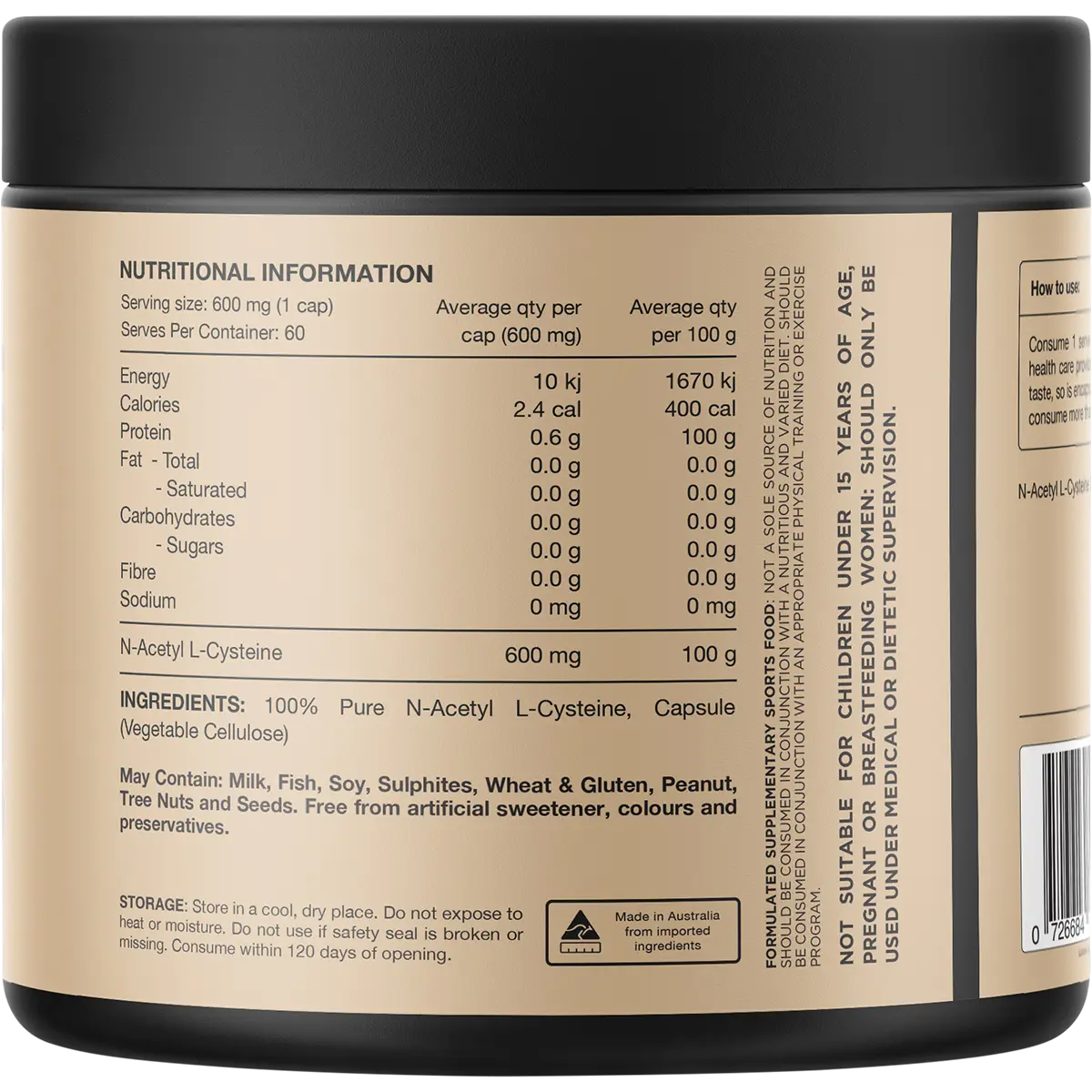 Switch Nutrition NAC 100% N-Acetyl L-Cysteine 60 Caps — secondary image (UHP Image2)