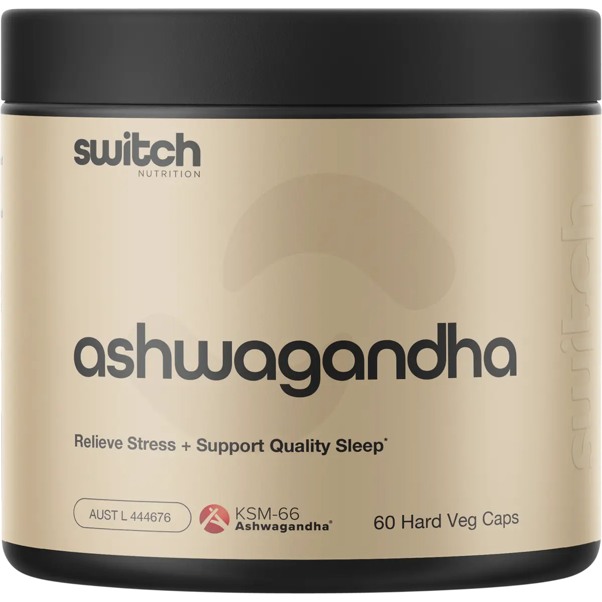 Switch Nutrition KSM-66®Ashwagandha (Withania somnifera) Capsules 60 Caps — front pack image (UHP)