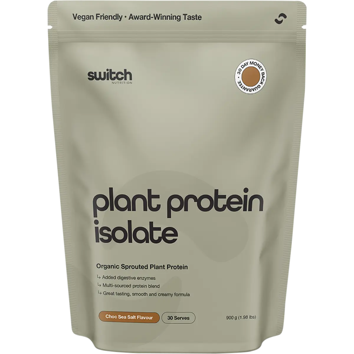 Switch Nutrition Protein Organic Sprouted Plant Choc Sea Salt 900g