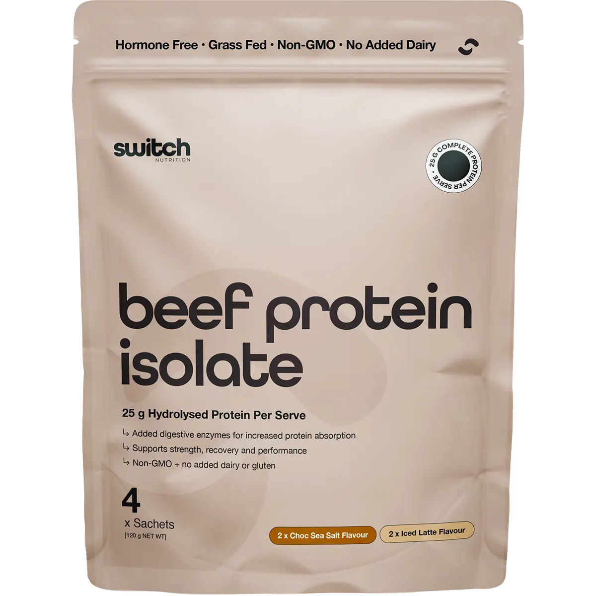 Switch Nutrition Beef Protein Isolate Sample Pouch 4x30g — replacement front image (official Switch Nutrition)