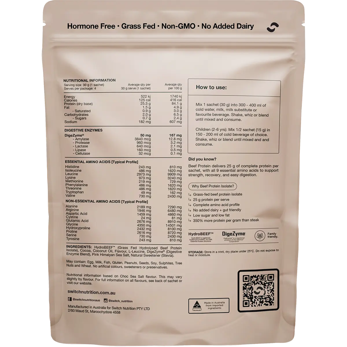 Switch Nutrition Beef Protein Isolate Sample Pouch 4x30g — secondary image (UHP Image2)