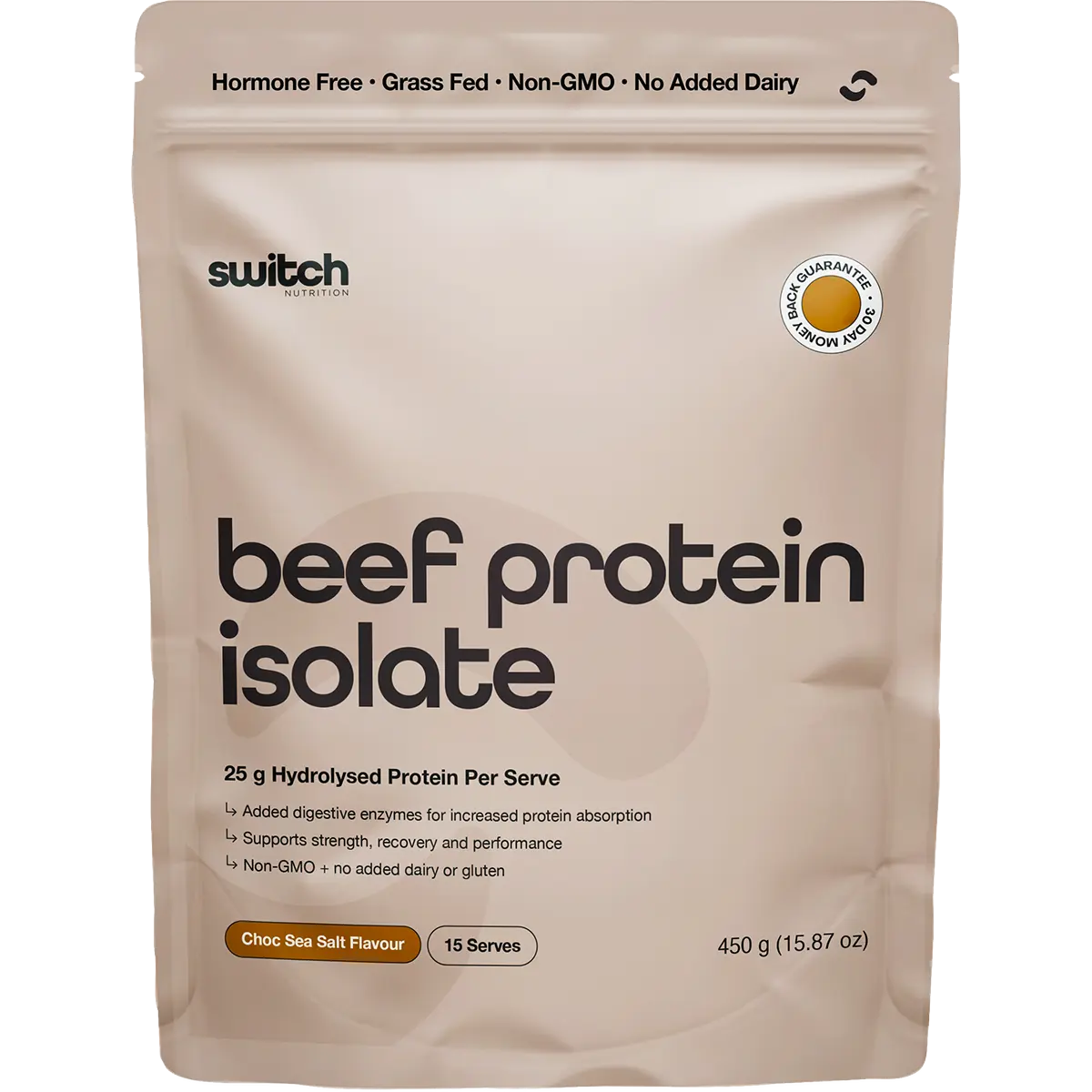 Switch Nutrition Beef Protein Isolate Chocolate Sea Salt — replacement front image (official Switch Nutrition)