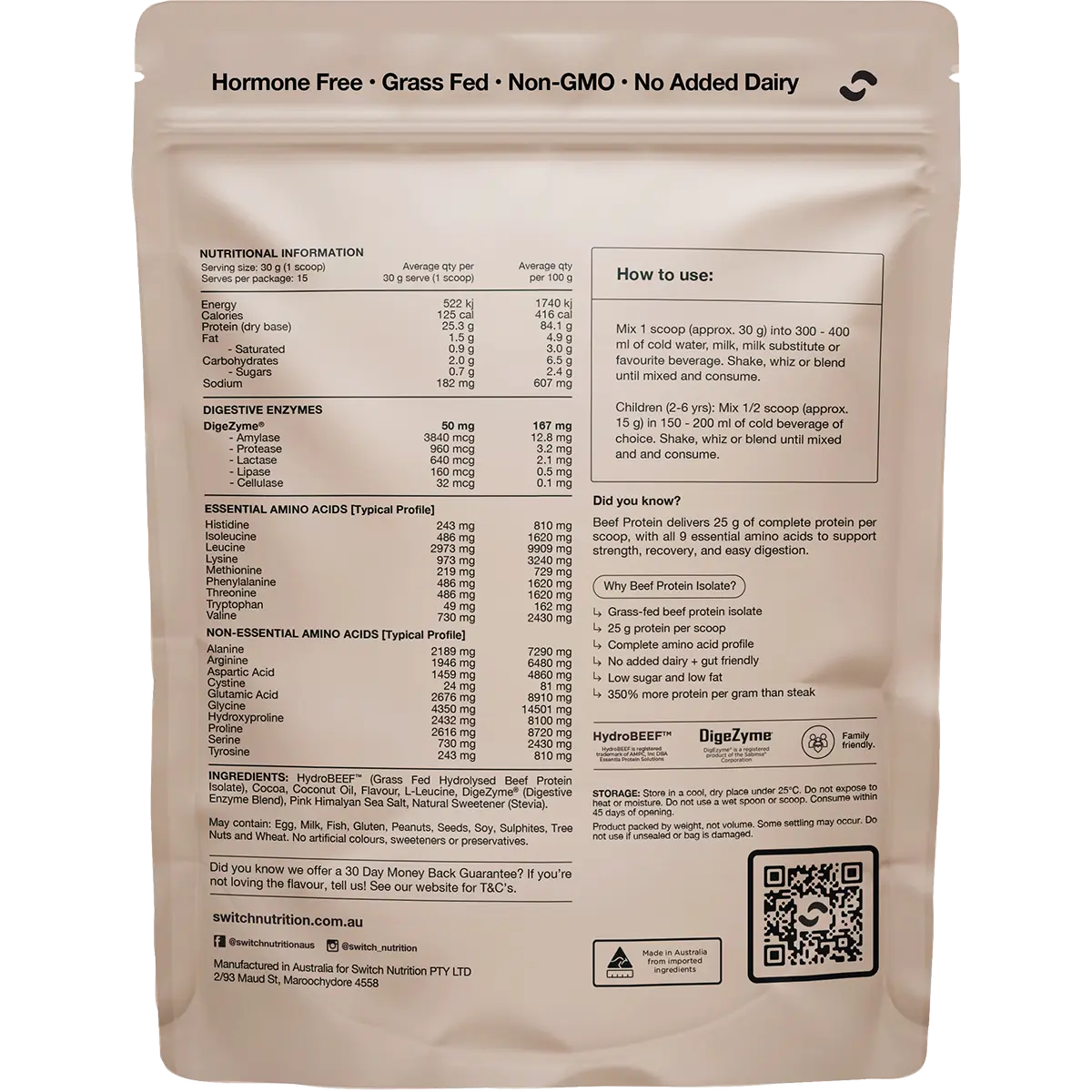 Switch Nutrition Beef Protein Isolate Chocolate Sea Salt — secondary image (UHP Image2)