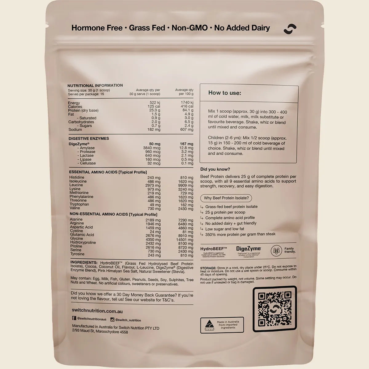 Switch Nutrition Beef Protein Isolate Chocolate Sea Salt Switch Nutrition