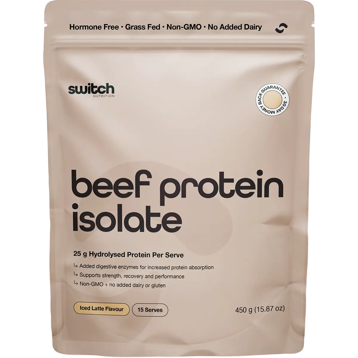 Switch Nutrition Beef Protein Isolate Iced Latte — replacement front image (official Switch Nutrition)