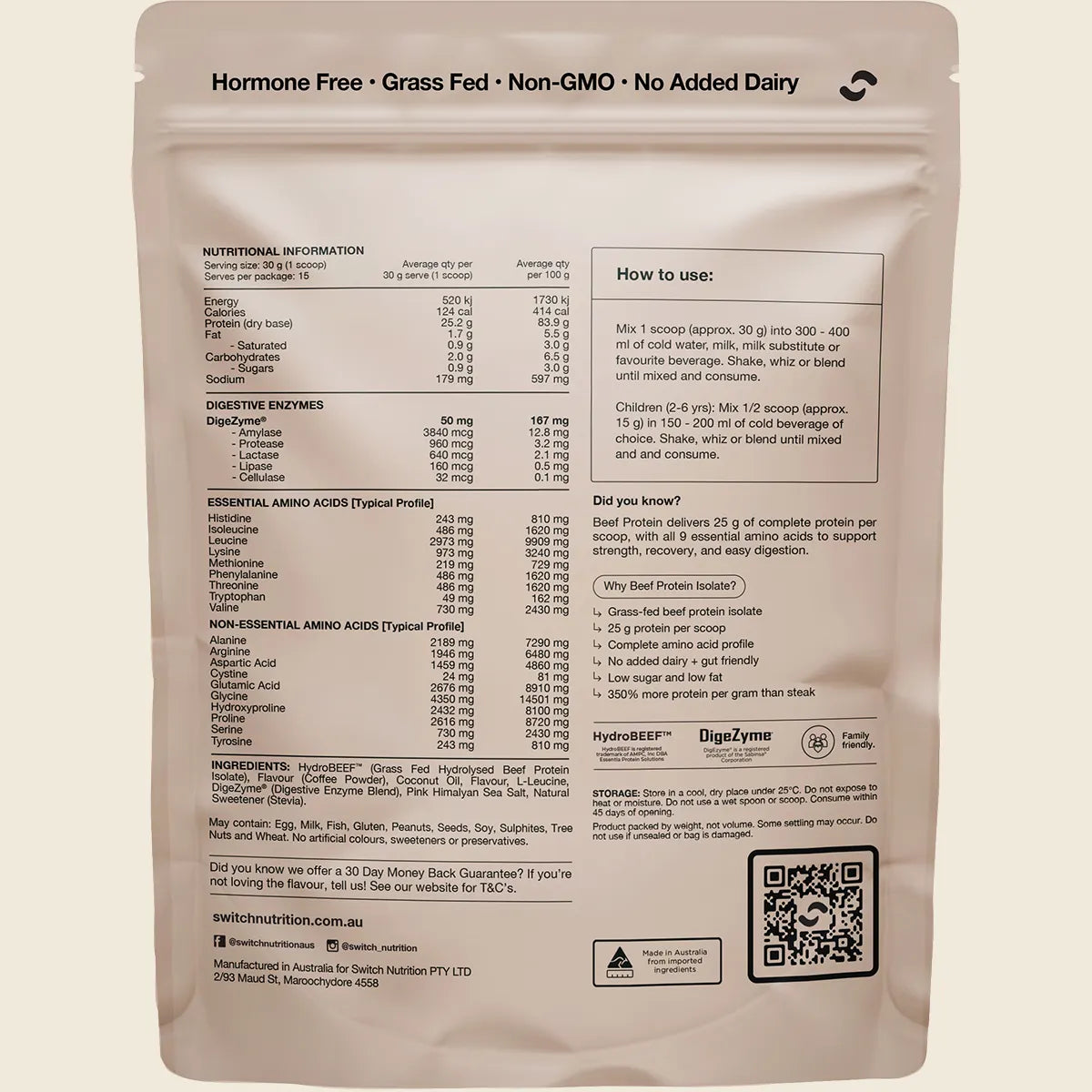 Switch Nutrition Beef Protein Isolate Iced Latte Switch Nutrition