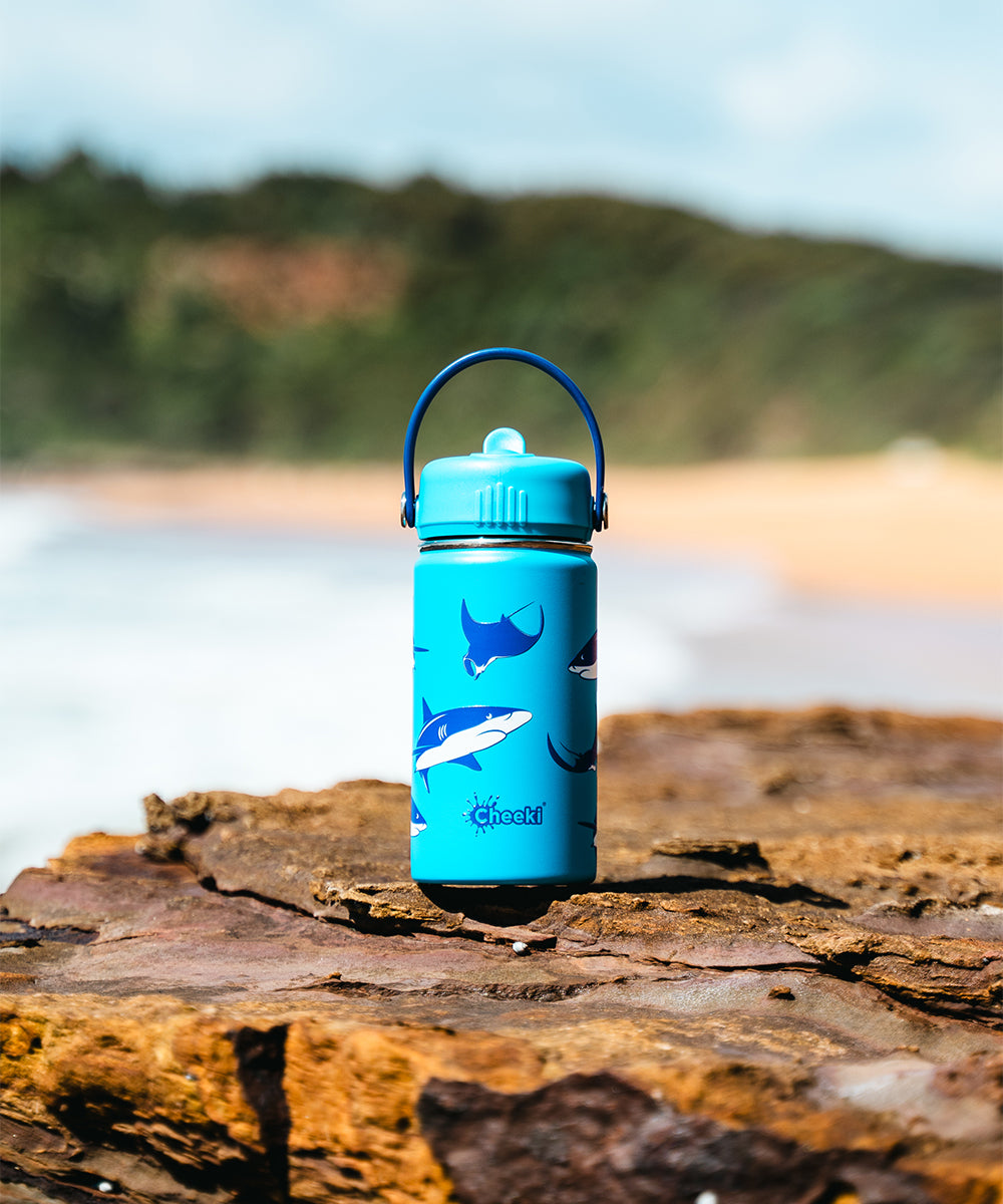 Cheeki Kids Sharks 400ml bottle lifestyle image