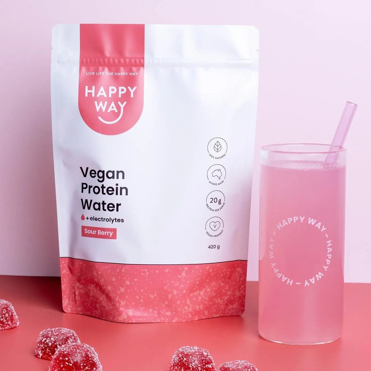 Happy Way Sour Berry Vegan Protein Water lifestyle image