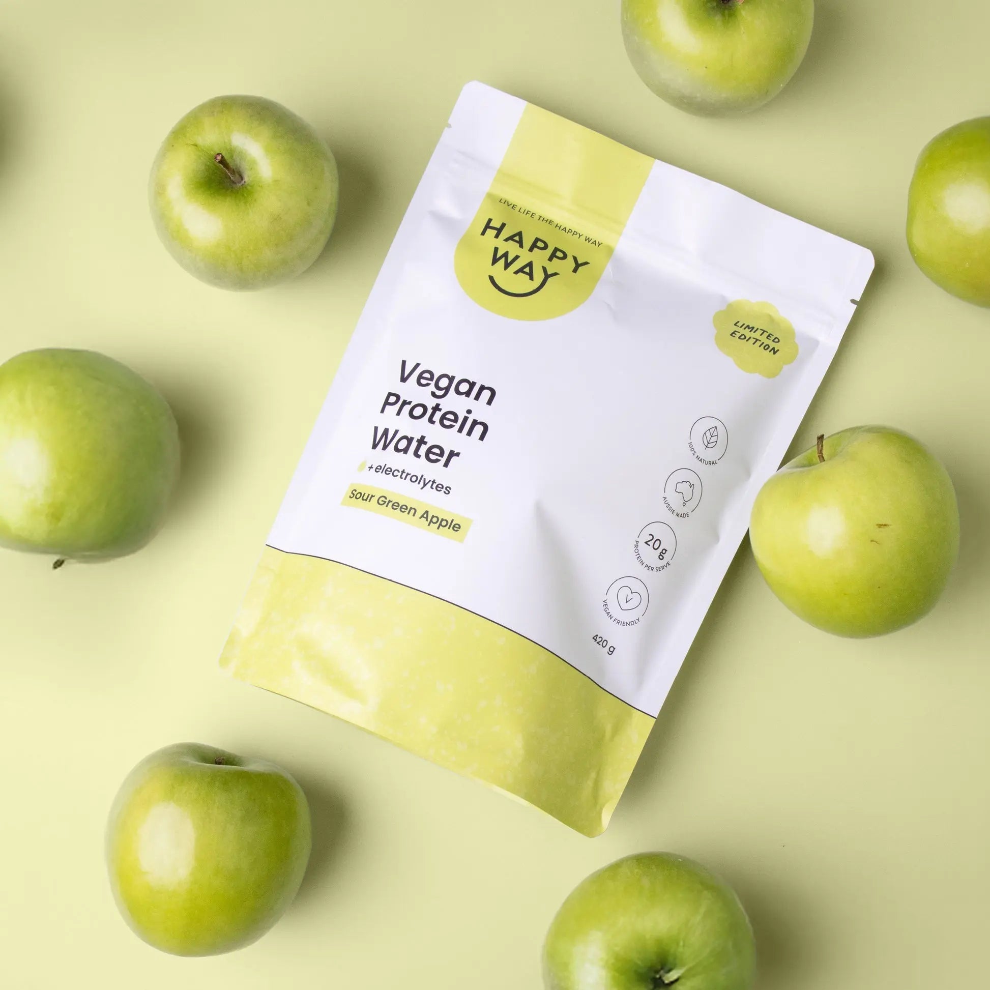 Happy Way Sour Green Apple Vegan Protein Water lifestyle image