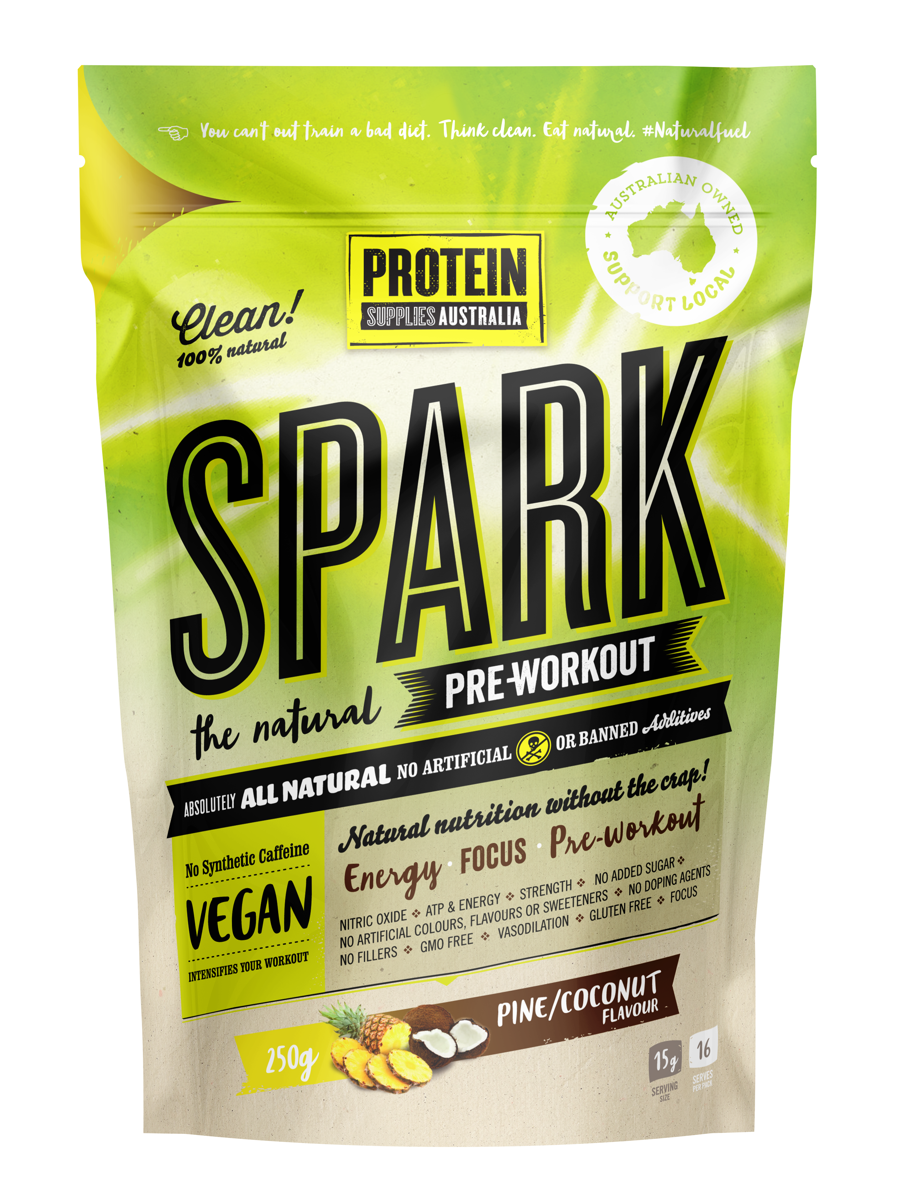 (CLEARANCE) Protein Supplies Aust. Spark All Natural Pre-workout Pine Coconut 250g