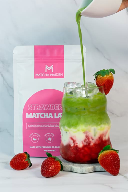 Matcha Maiden Strawberry Matcha Latte — prepared strawberry matcha lifestyle image