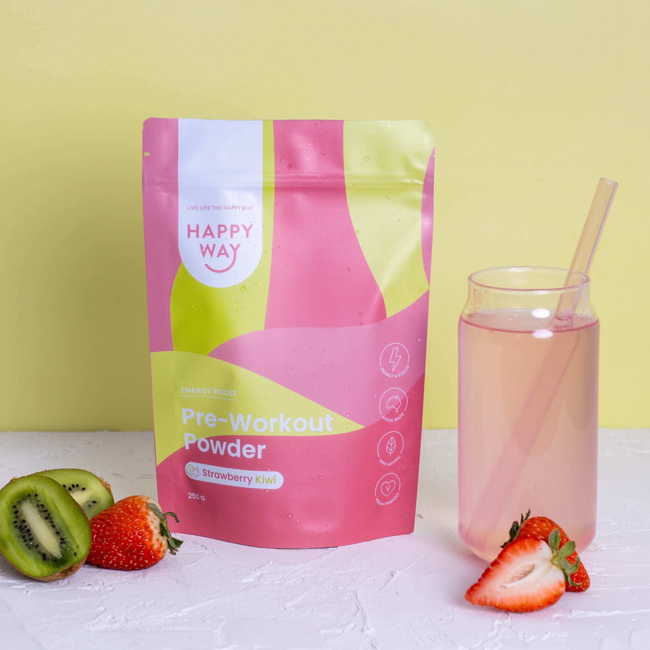 Happy Way Pre-Workout Powder Strawberry Kiwi 250g