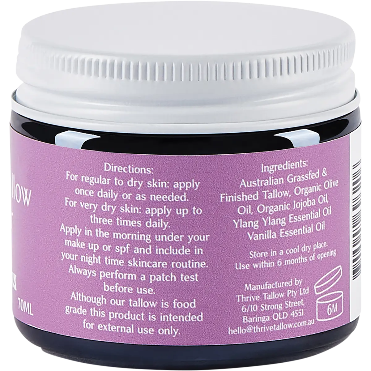 Thrive Tallow Whipped Tallow Moisturiser Ylang Ylang & Vanilla 70ml — right side of jar