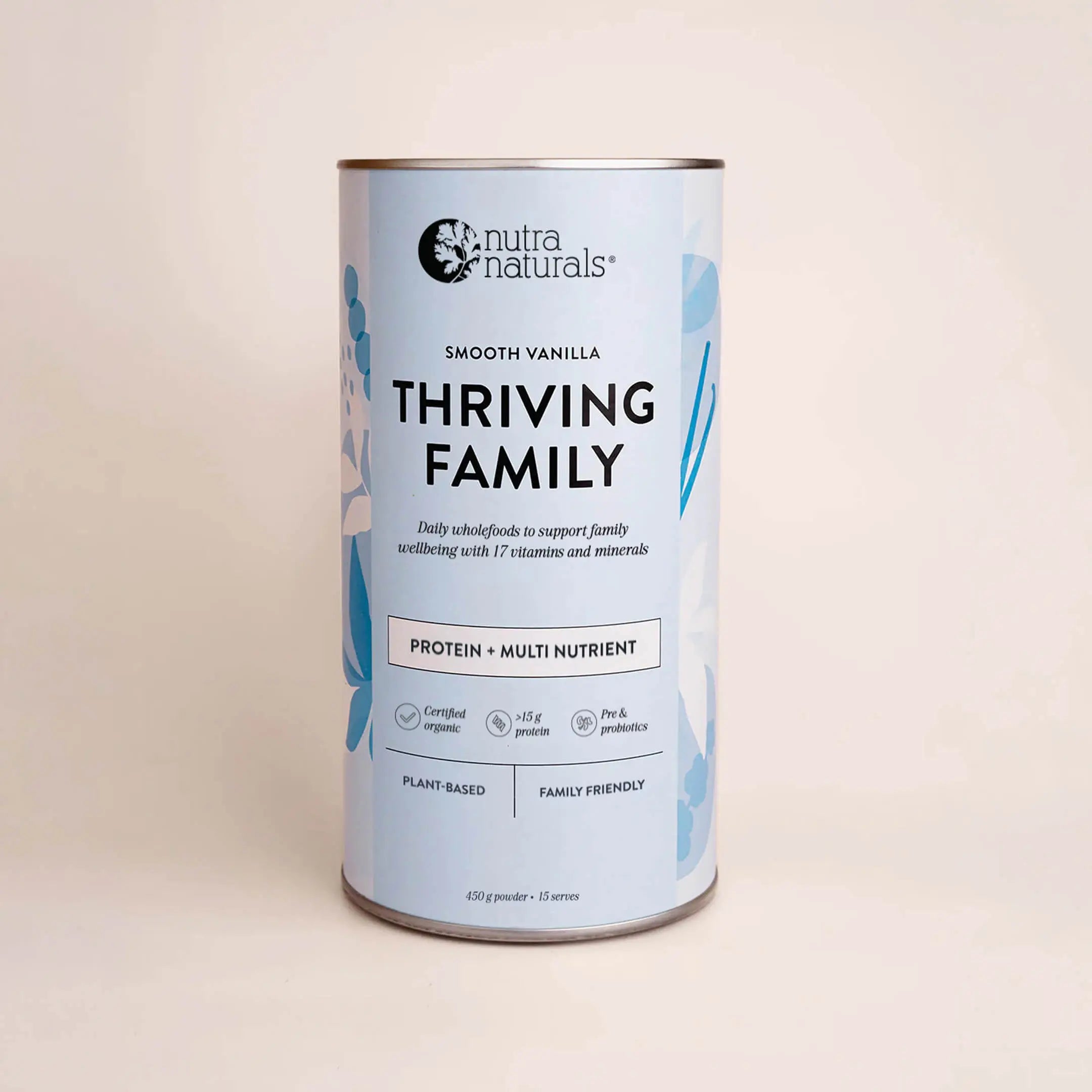 Nutra Naturals Thriving Family Smooth Vanilla 450g — official Nutra Naturals product photograph