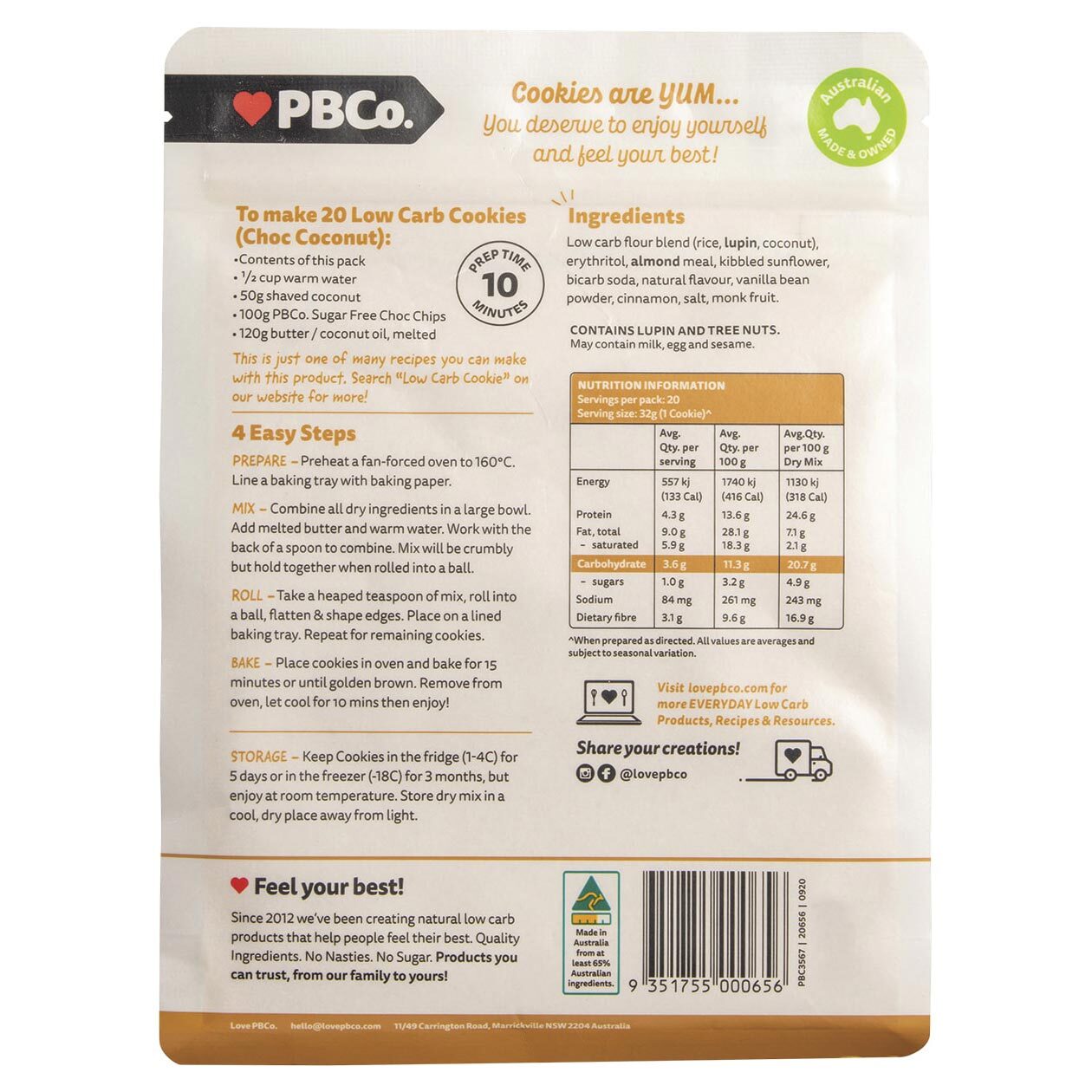 (CLEARANCE!) PBCO Low Carb Cookie Base Mix 320g
