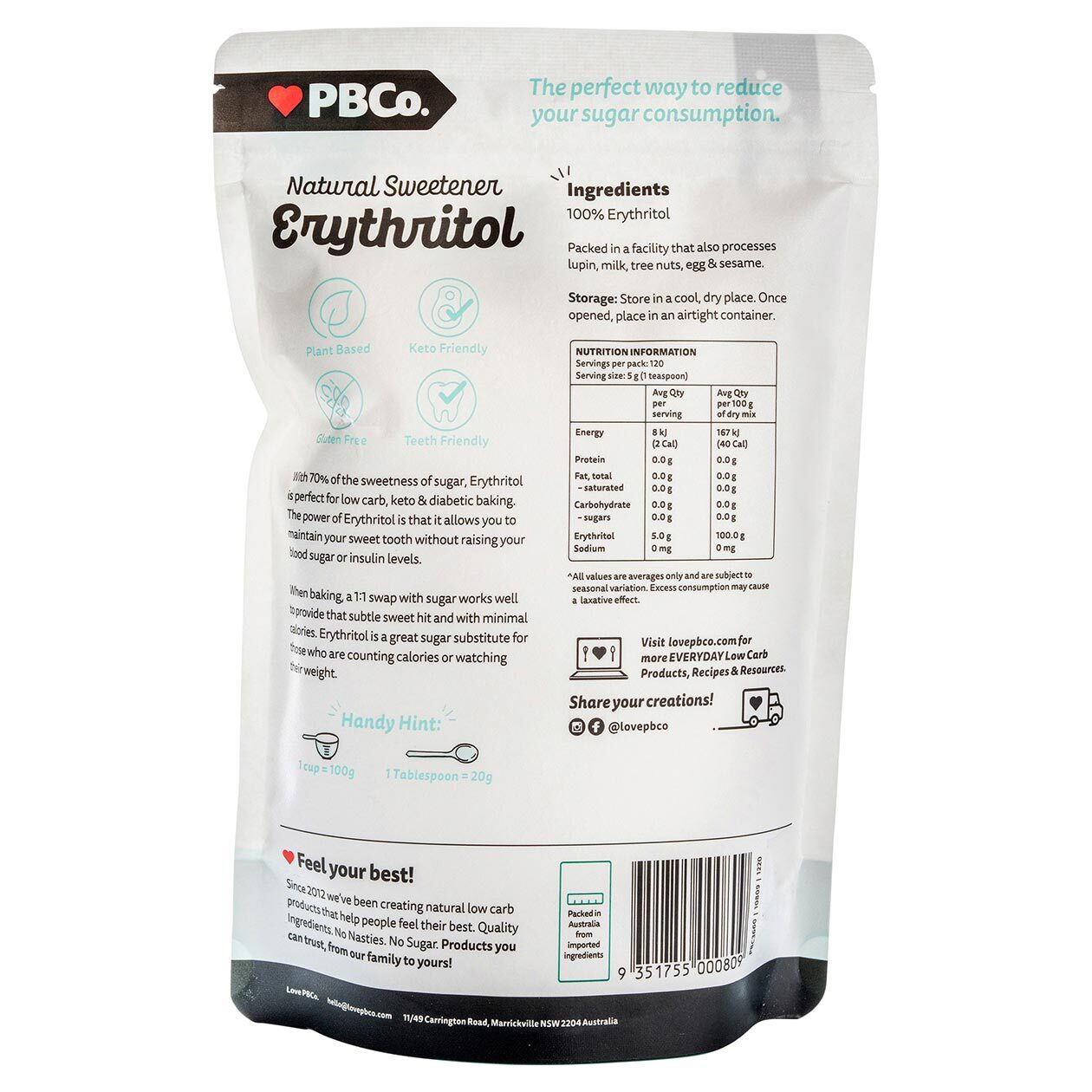 PBCO Erythritol Natural Sweetener 600g