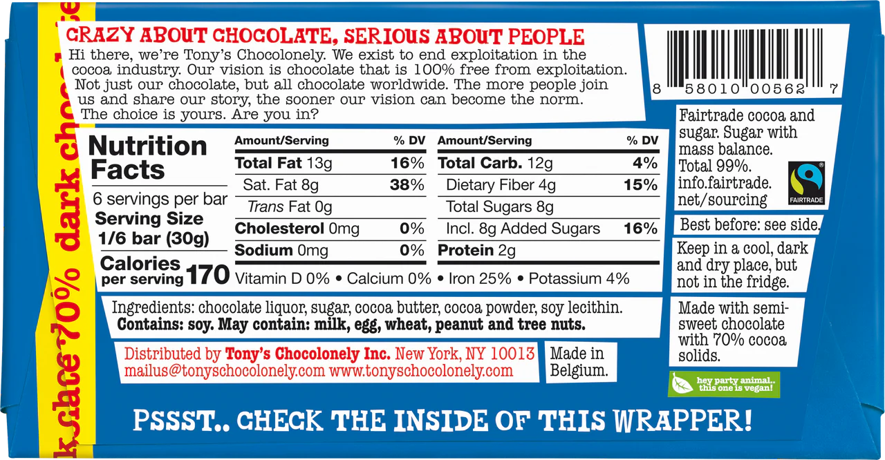 Tony's Chocolonely 70% Dark 180g