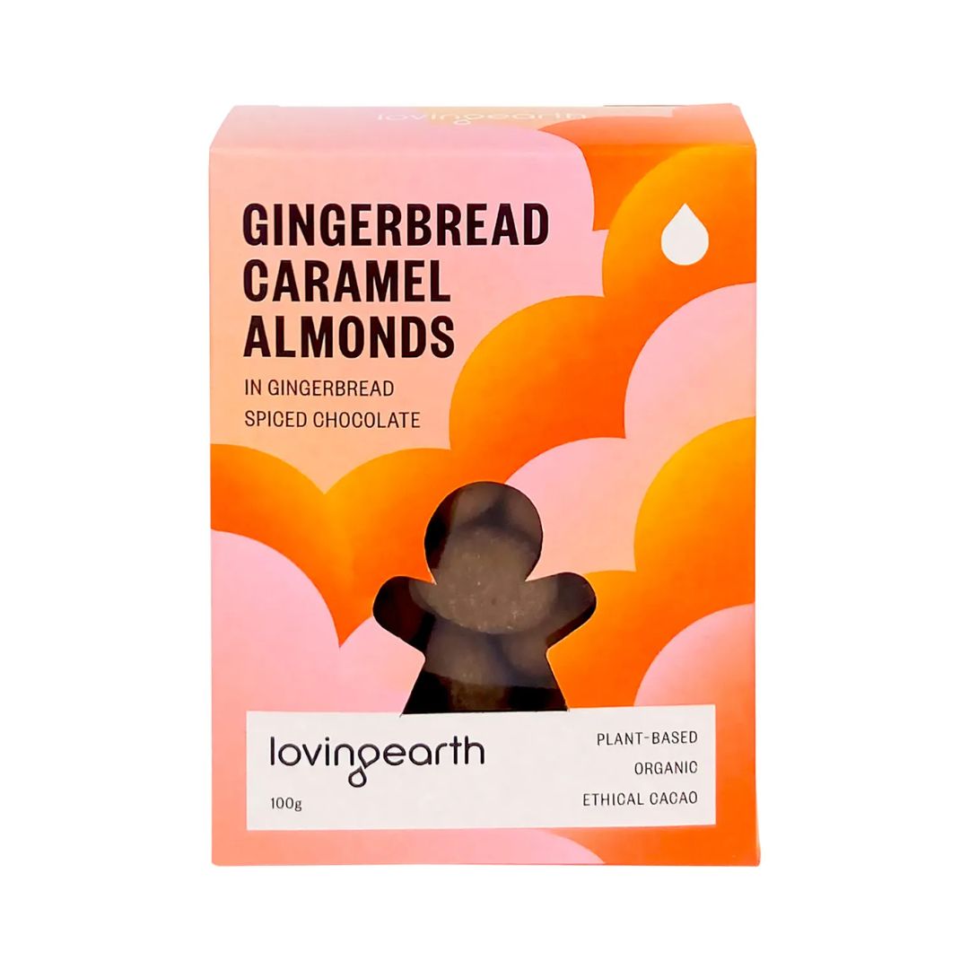 Loving Earth Gingerbread Caramel Almonds in Spiced Caramel Chocolate 100g