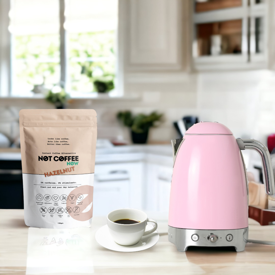 Not Coffee Hazelnut Instant — kitchen coffee setup lifestyle image