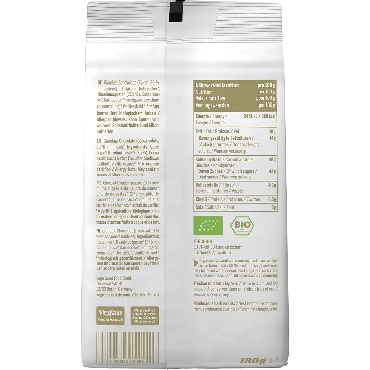 Vego Vegolino Fine Nougat Pralines 180g — back pack image (UHP)