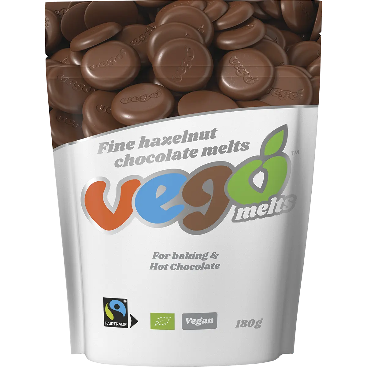 Vego Chocolate Melts Fine Hazelnut 180g — front pack image (UHP)