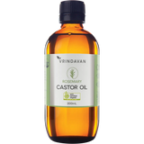 Vrindavan Castor Oil and Rosemary Amber Glass Bottle 200ml — front pack image (UHP)