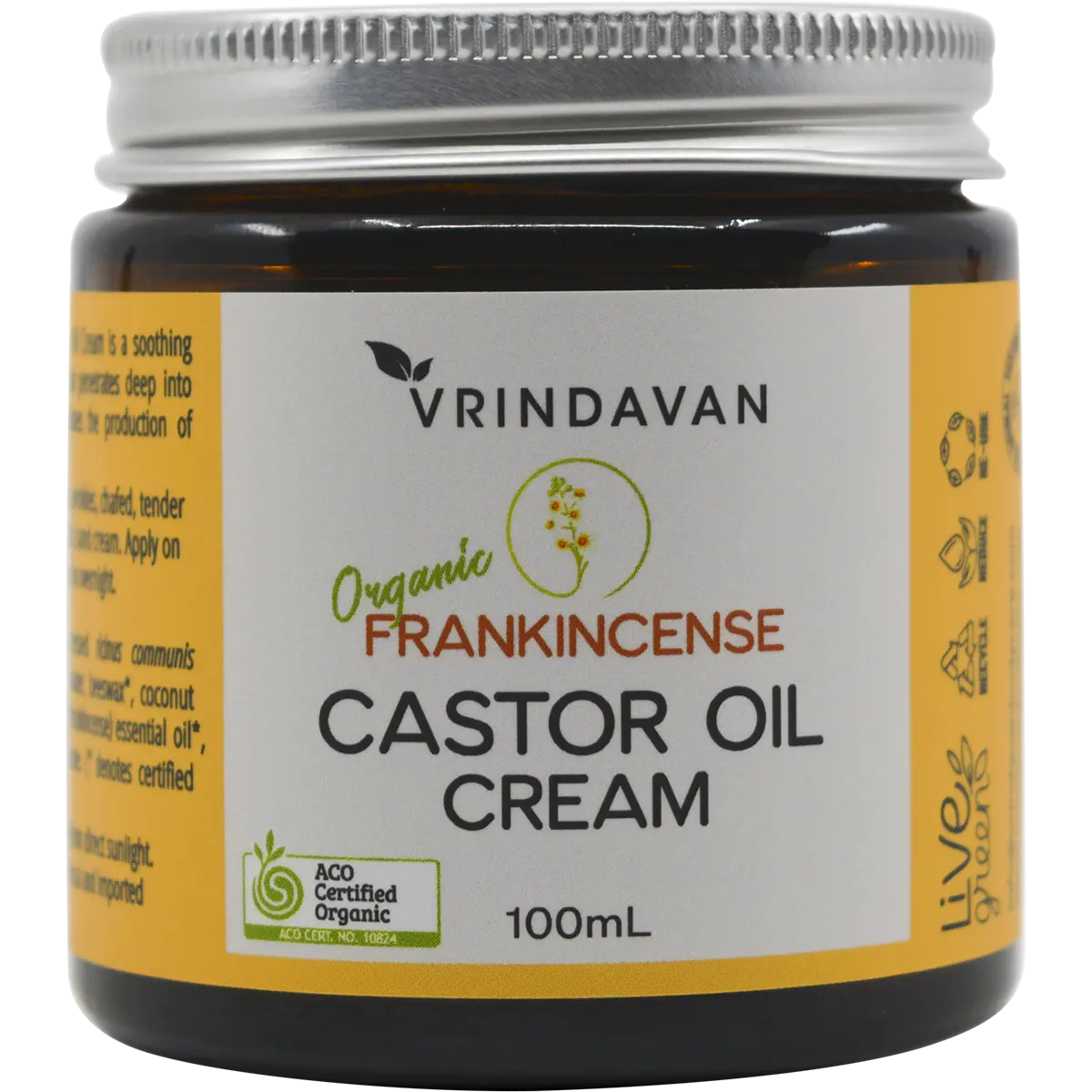 Vrindavan Castor Oil Cream Frankincense 100ml — front pack image (UHP)