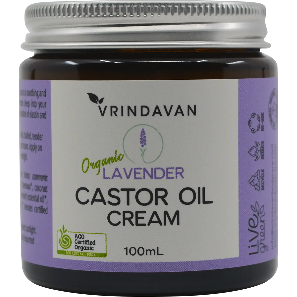 Vrindavan Castor Oil Cream Lavender 100ml — front pack image (UHP)