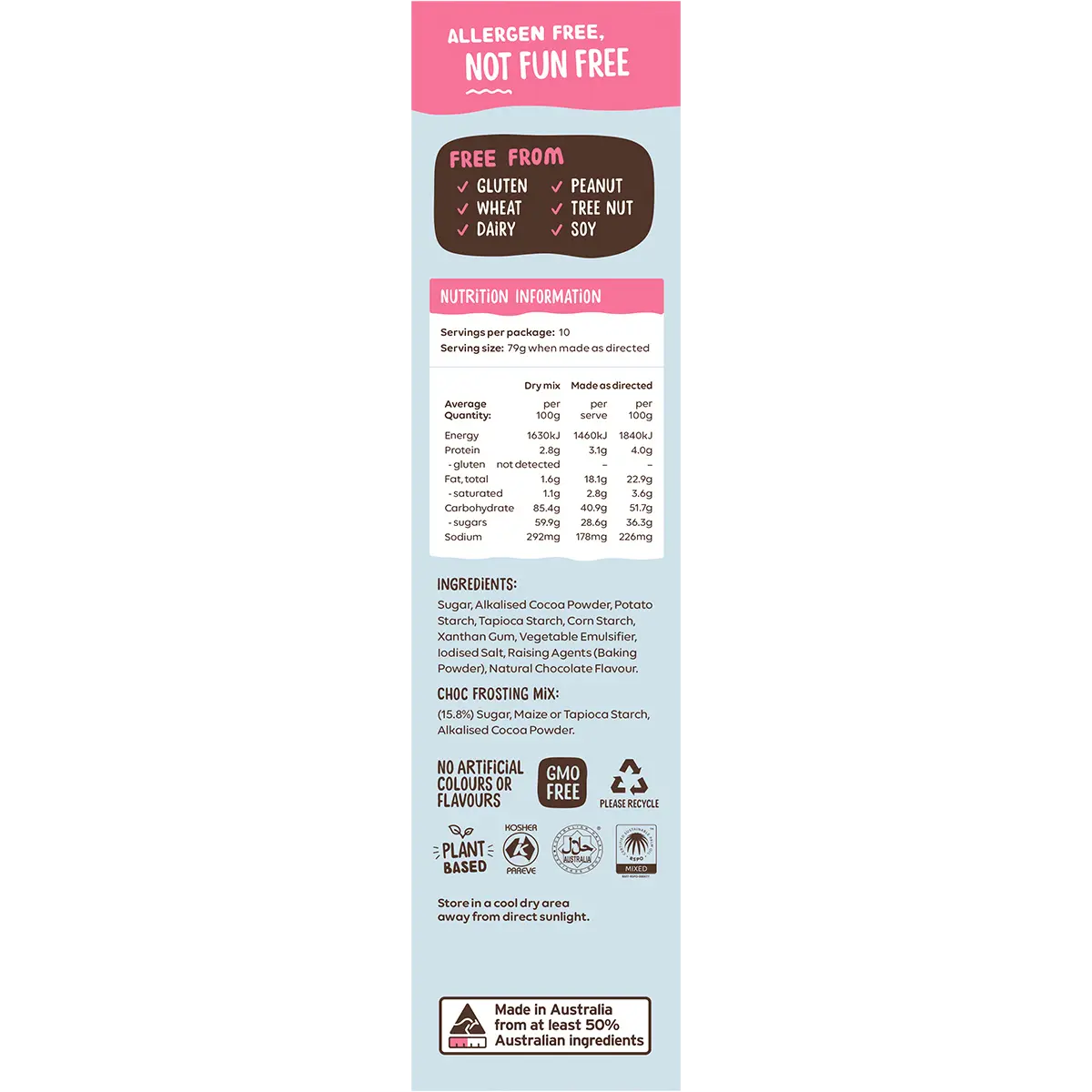 Well and Good Chocolate Mud Cake Mix with Choc Frosting 475g — side pack image (UHP)
