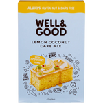 Well and Good Lemon Coconut Cake Mix with Goji Berry Icing 475g — front pack image (UHP)