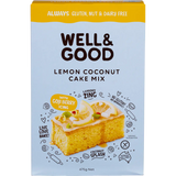Well and Good Lemon Coconut Cake Mix with Goji Berry Icing 475g — front pack image (UHP)
