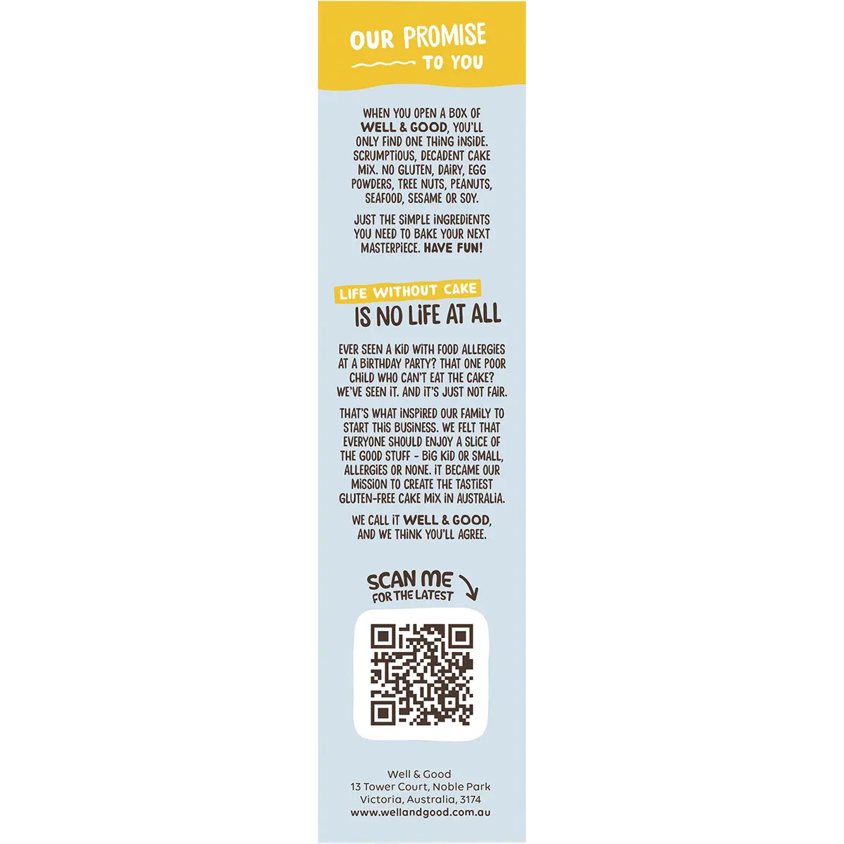 Well and Good Lemon Coconut Cake Mix with Goji Berry Icing 475g — side pack image (UHP)