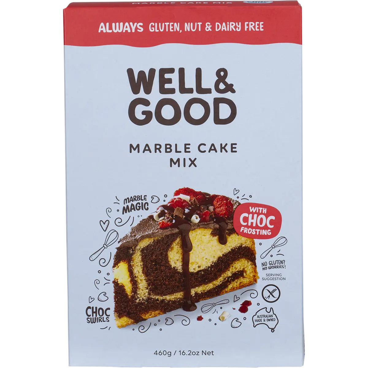 Well and Good Marble Cake Mix with Choc Frosting 460g — front pack image (UHP)