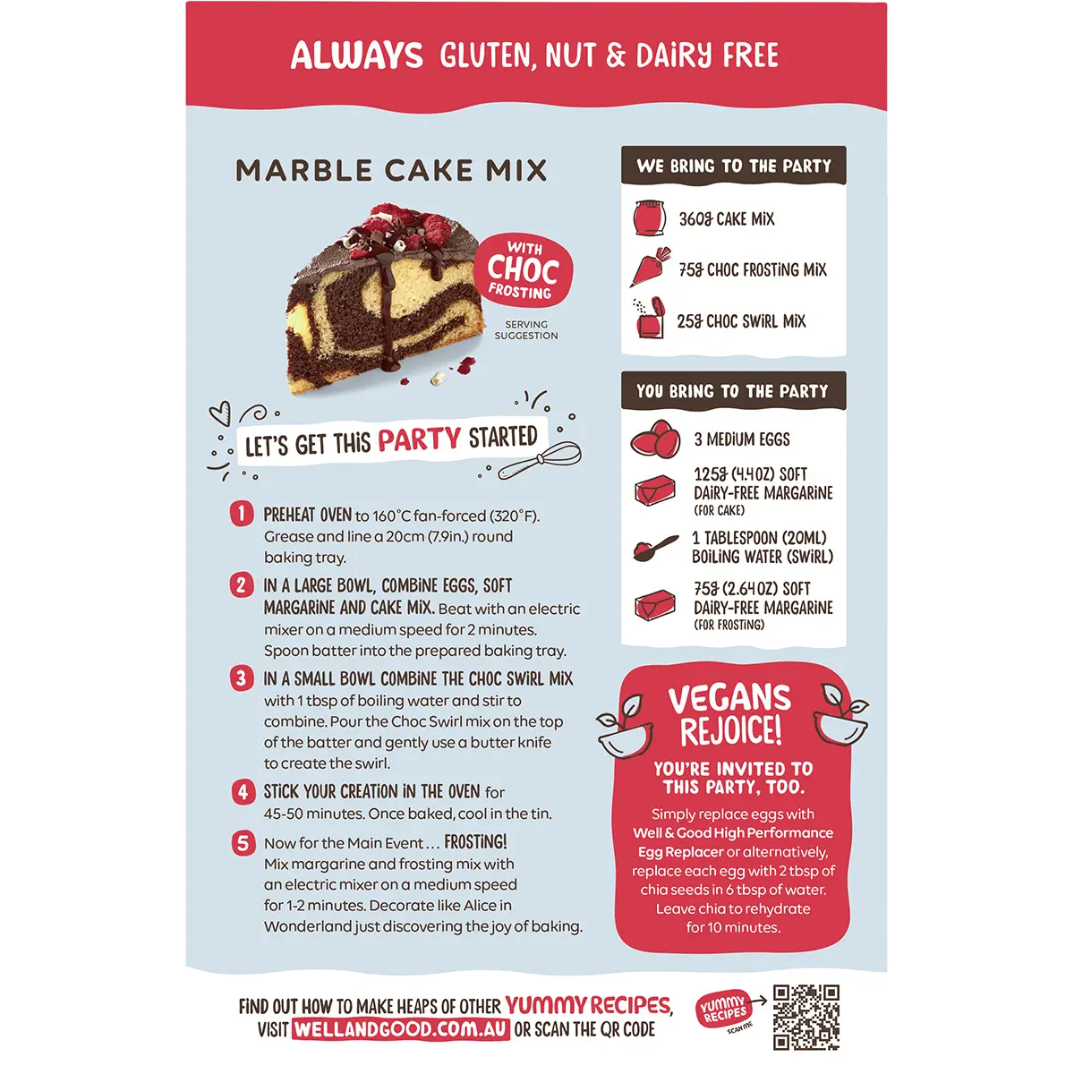 Well and Good Marble Cake Mix with Choc Frosting 460g — back pack image (UHP)