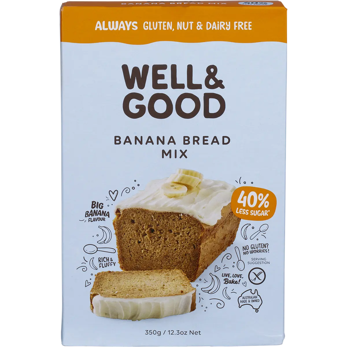 Well and Good Banana Bread Mix 40% Less Sugar 350g — front pack image (UHP)