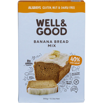 Well and Good Banana Bread Mix 40% Less Sugar 350g — front pack image (UHP)
