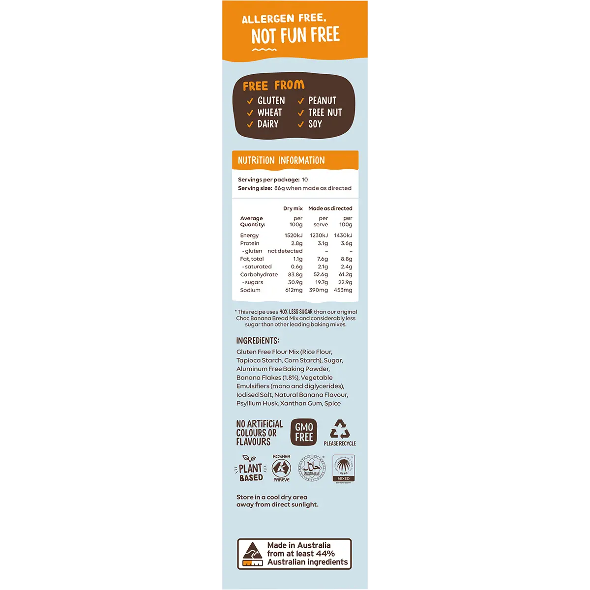Well and Good Banana Bread Mix 40% Less Sugar 350g — side pack image (UHP)
