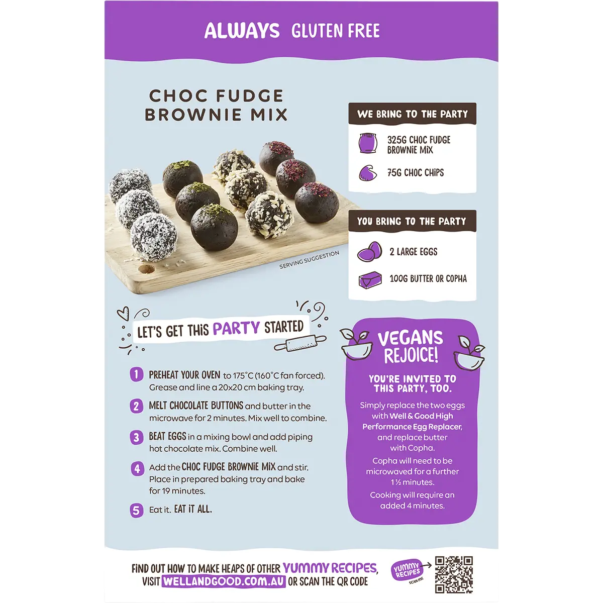 Well and Good Choc Fudge Brownie Mix 400g — back pack image (UHP)