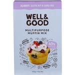 Well and Good Multipurpose Muffin Mix 40% Less Sugar 400g — front pack image (UHP)