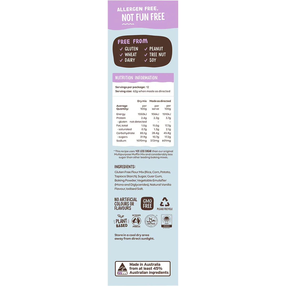 Well and Good Multipurpose Muffin Mix 40% Less Sugar 400g — side pack image (UHP)