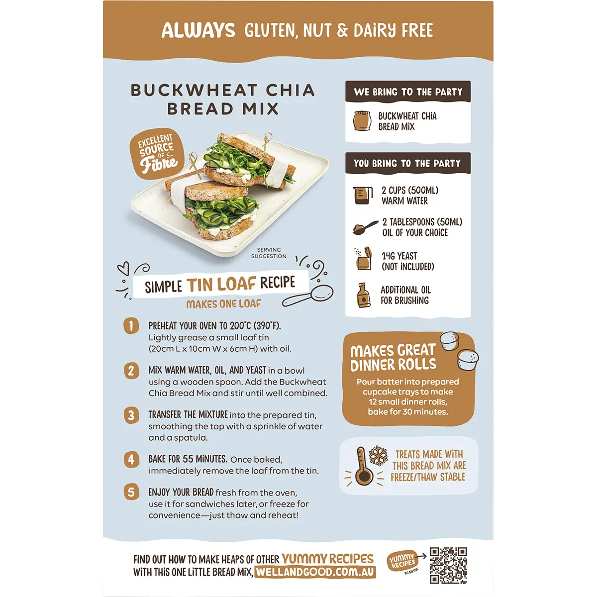 Well and Good Buckwheat & Chia Bread Mix 360g — back pack image (UHP)