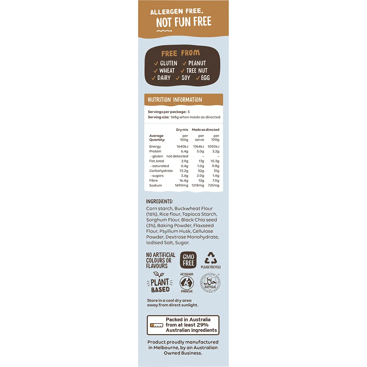 Well and Good Buckwheat & Chia Bread Mix 360g — side pack image (UHP)