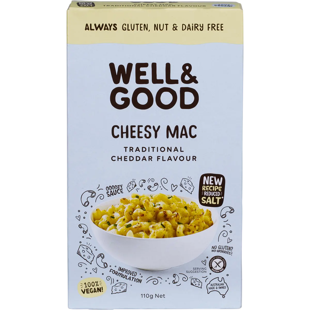 Well & Good Cheesy Mac Traditional Cheddar Flavour 110g