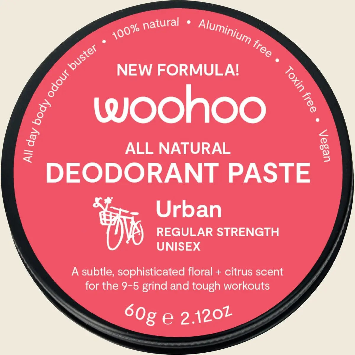 Woohoo Body Natural Deodorant Paste Tin Urban Regular 60g — official front packaging