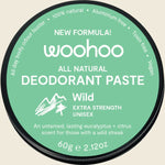 Woohoo Body Natural Deodorant Paste Tin Wild Extra Strength 60g — official front packaging