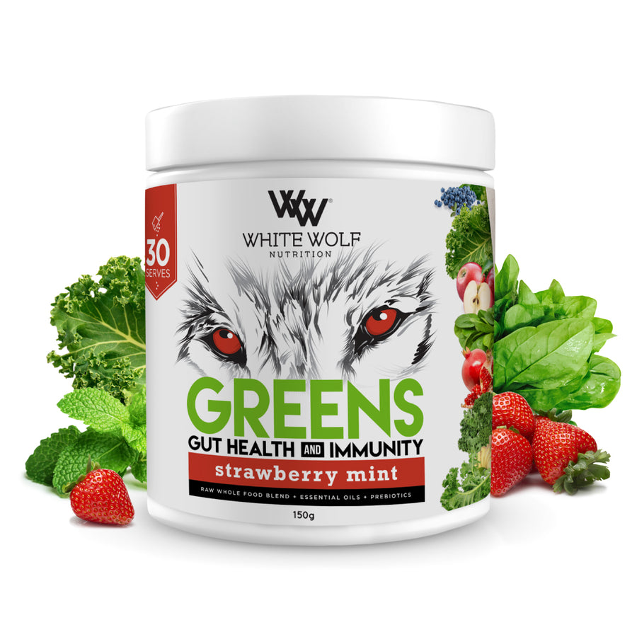 (CLEARANCE!) White Wolf Nutrition Greens Gut Health And Immunity Strawberry Mint